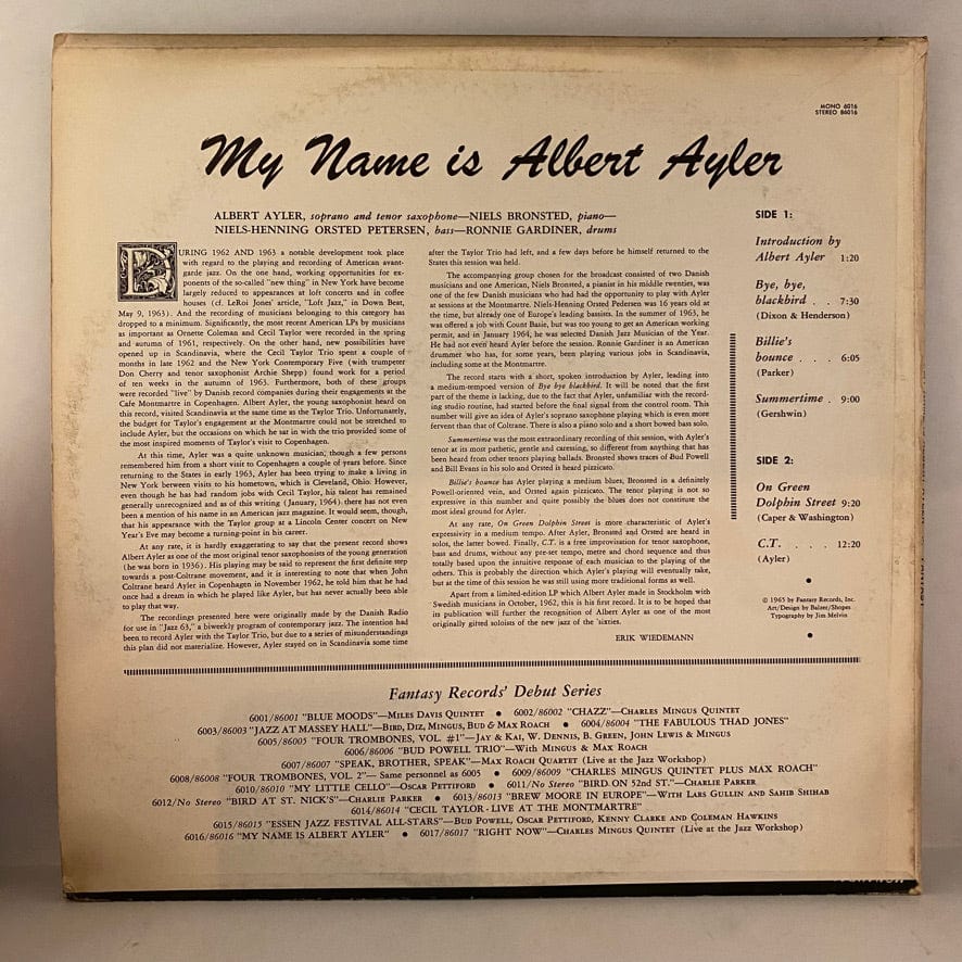Albert Ayler – My Name Is Albert Ayler LP USED NM/VG+ - Image 2