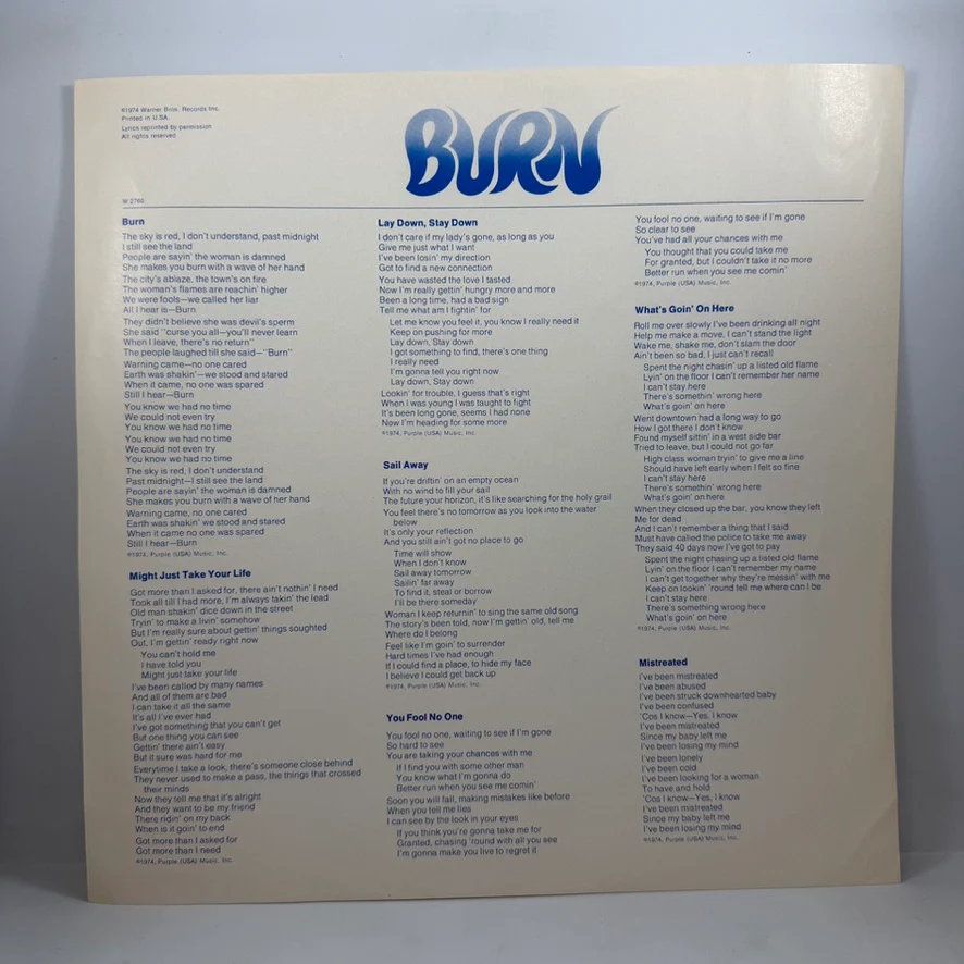 Deep Purple – Burn LP USED Vinyl VG++/VG+ - Image 3
