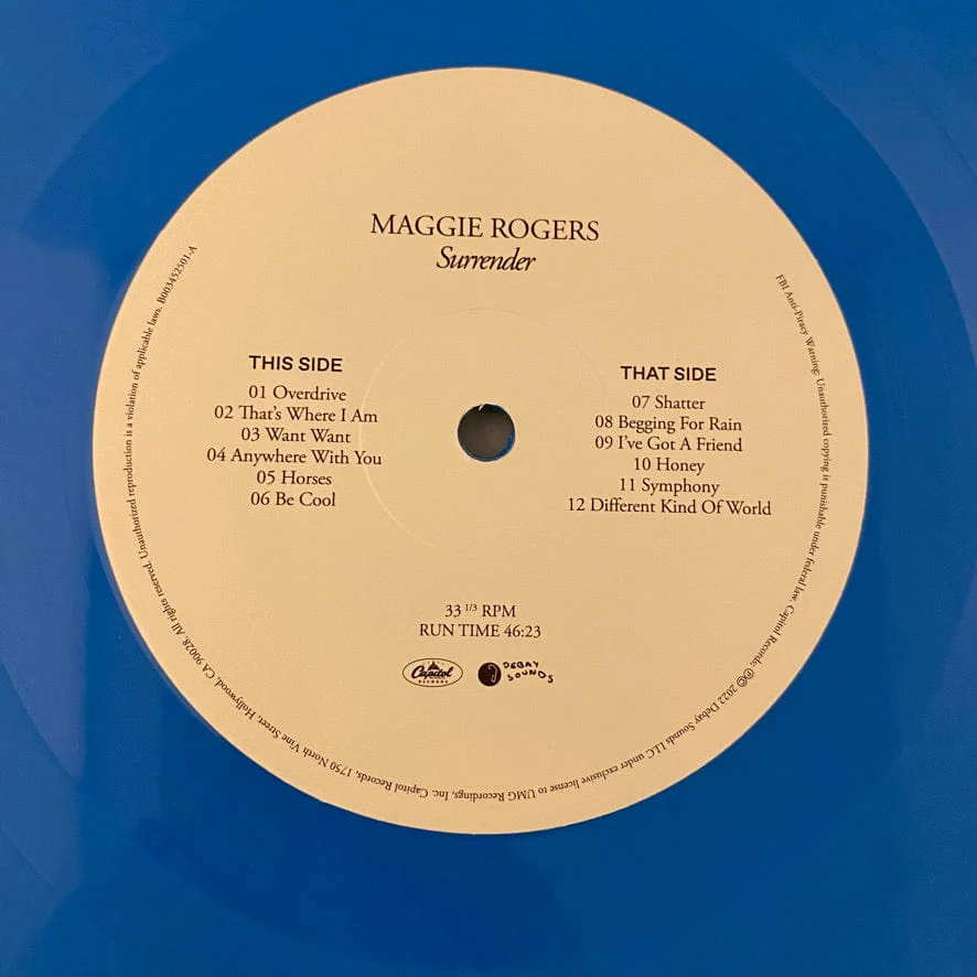 Maggie Rogers – Surrender LP USED NM/VG+ Blue Vinyl - Image 4