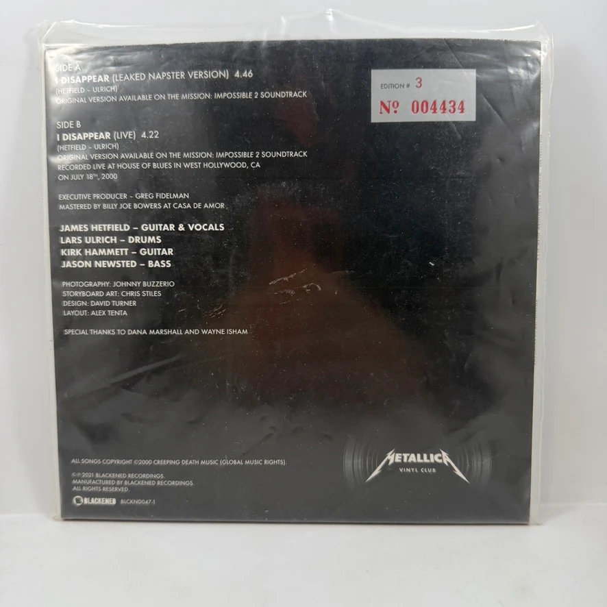 Metallica – Disappear (Leaked And Live) 7" USED Vinyl NM/NM - Image 2