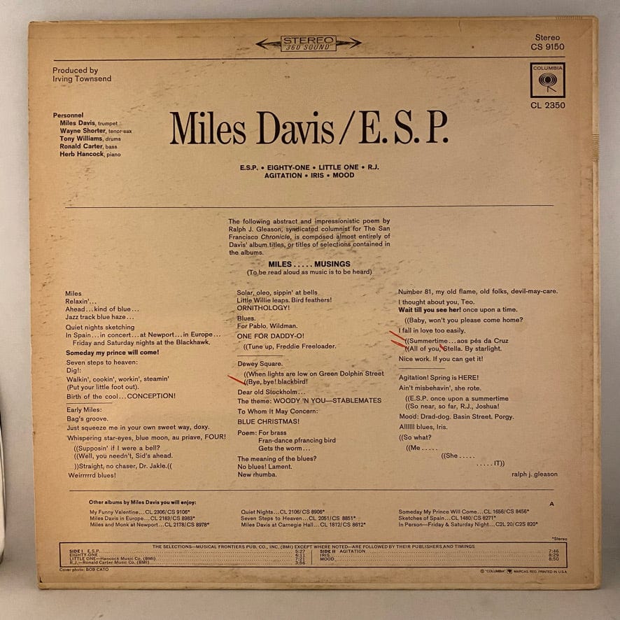 Miles Davis – E.S.P. LP USED VG+/VG Original Pressing - Image 2