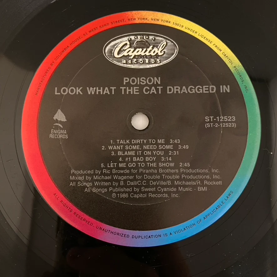 Poison – Look What The Cat Dragged In LP USED VG++/VG 1986 Record Club Pressing Misprint - Image 6