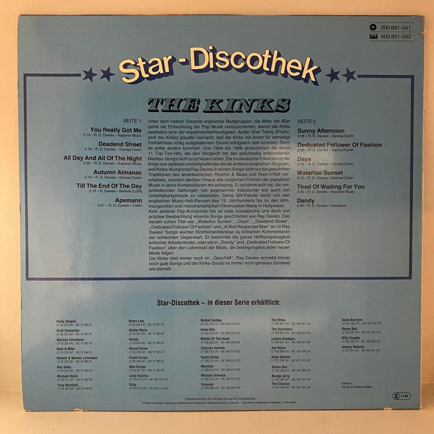 The Kinks – Star-Discothek LP USED NM/VG+ German Pressing - Image 2